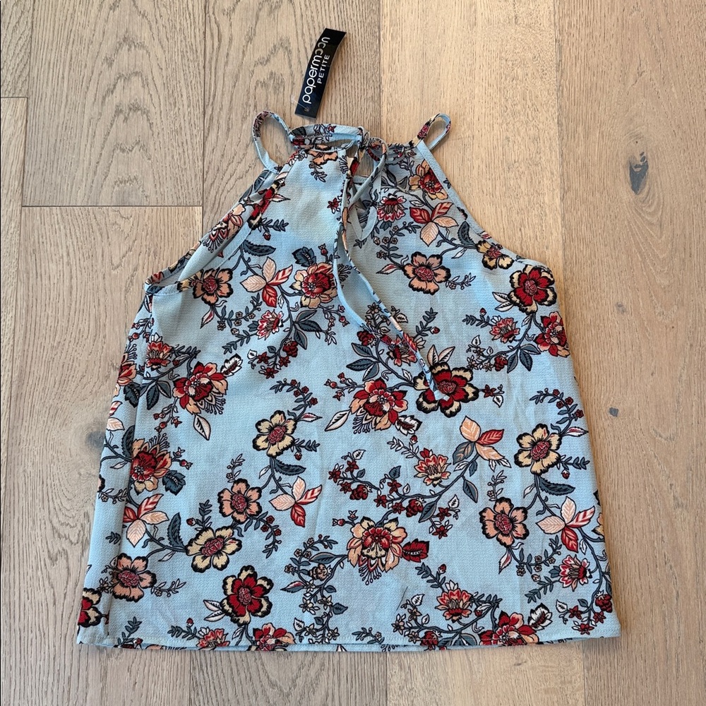Stitch Fix Papermoon Barista Keyhole Blouse Light Blue Floral Small Petite – NWT - Picture 3 of 4